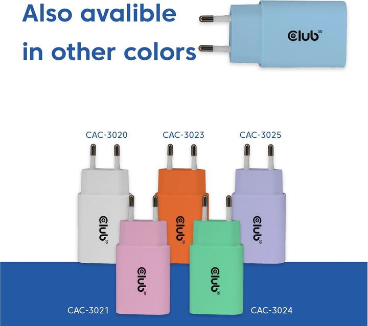 Produktbild Club 3D Club3D Lifestyle Ladegerät USB-C 30Watt, 2Stk blau retail (30 W)