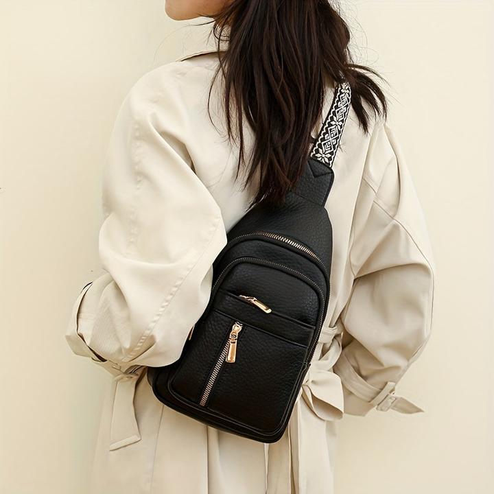 Actual product image Only-Bags.Store Vintage chest bag with multiple pockets and zip fastening, casual sports shoulder bag made of