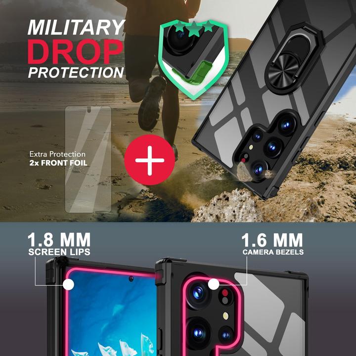 Produktbild Nalia Klare Hybrid Ring Hülle mit 2x Displayschutz (Samsung Galaxy S23 Ultra)
