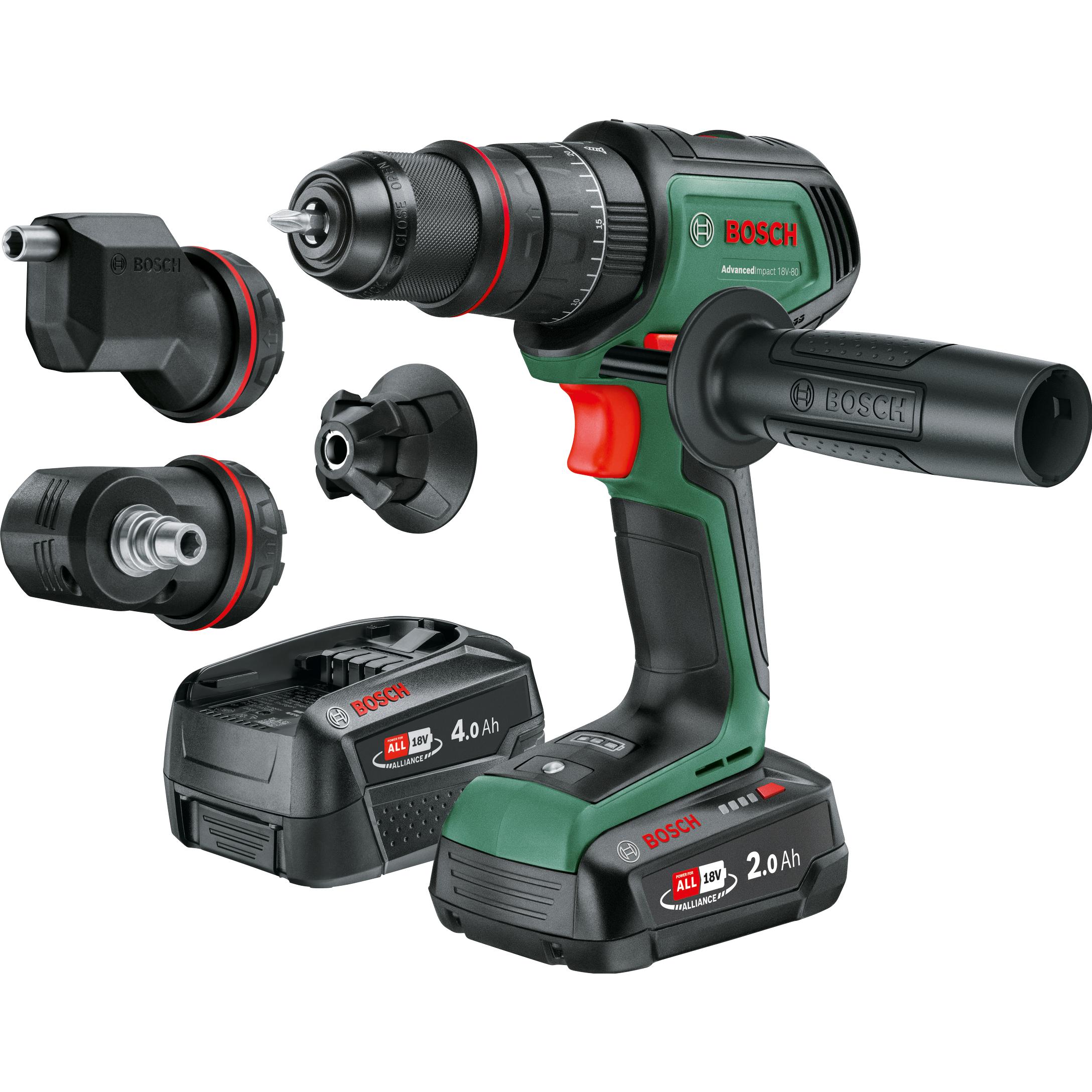 Bosch Home & Garden, Trapano + Avvitatore a batteria, Trapano a percussione a batteria AdvancedImpact 18V-80 QuickSnap, 2 batterie PBA 18V