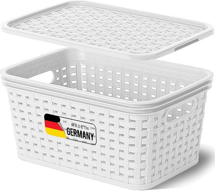 Produktbild Novaliv Aufbewahrungsbox mit Deckel Mini 2L Korb Weiss in Rattan Design Lebensmittelecht Aufbewahrung (14 cm, 2 l, 1x)