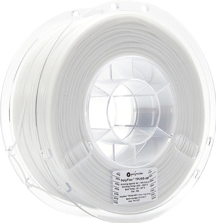 Produktbild Polymaker PolyFlex TPU95-HF - White - 1.75mm (TPU, 1.75 mm, 1000 g)