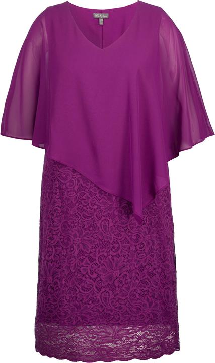 Image du produit Ulla Popken Robe de soirée en jersey. Cape en mousseline. Bas de jupe en dentelle. Manches 3/4 (54)