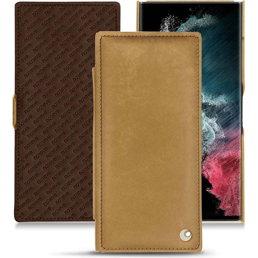 Noreve Lederschutzhülle horizontal (Samsung Galaxy S22 Ultra), Smartphone Hülle, Braun