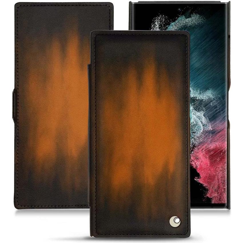 Noreve Lederschutzhülle horizontal (Samsung Galaxy S22 Ultra), Smartphone Hülle, Braun