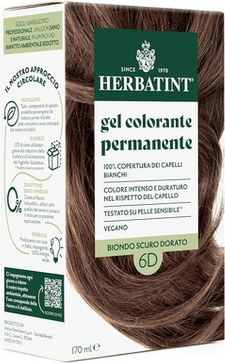 Herbatint Permanent Hair Color 6D Dark Blonde Golden Blonde 170ml - Ammonia-Free (6D Dark Blonde Golden Blonde)