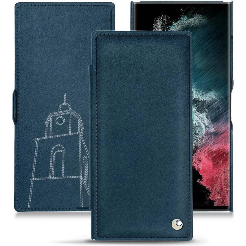 Noreve Lederschutzhülle horizontal (Samsung Galaxy S22 Ultra), Smartphone Hülle, Blau