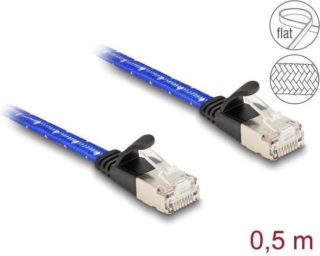 Produktbild Delock RJ45 Flachband Netzwerkkabel mit Geflechtmantel Cat.6 (U/FTP, CAT6a, 0.50 m)