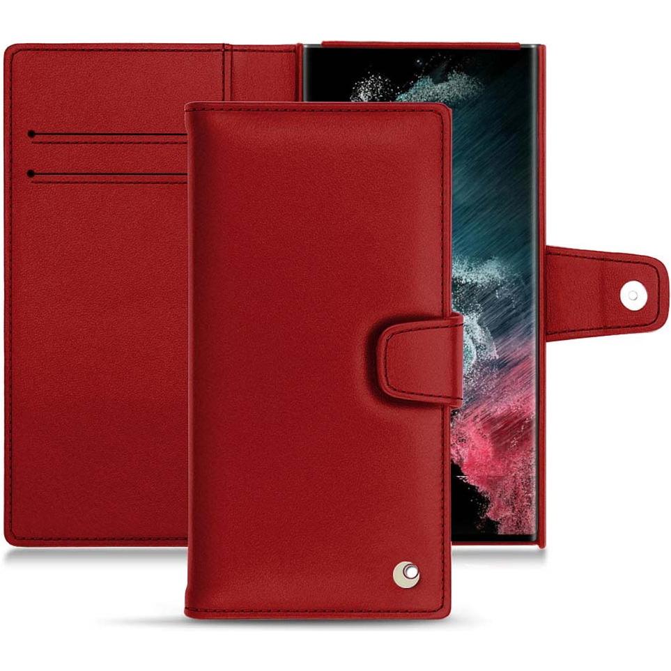 Noreve Lederschutzhülle Wallet (Samsung Galaxy S22 Ultra), Smartphone Hülle, Rot