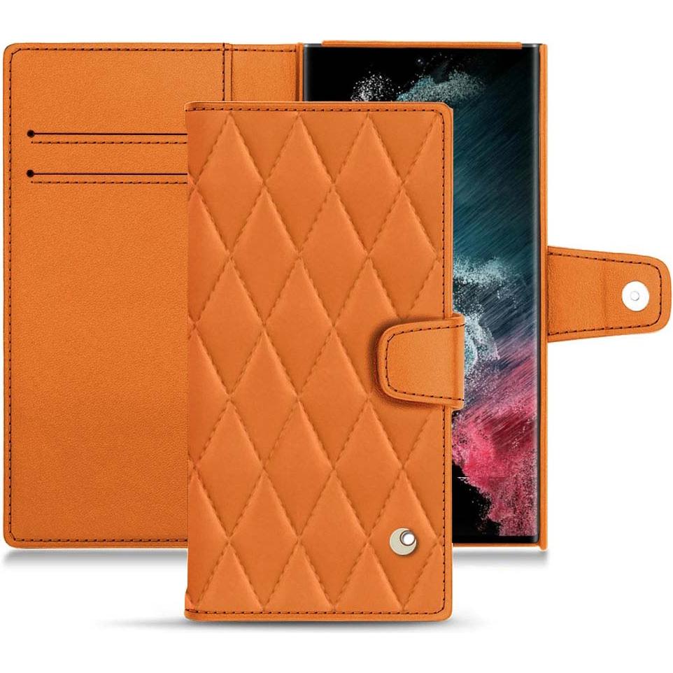 Noreve Lederschutzhülle Wallet (Samsung Galaxy S22 Ultra), Smartphone Hülle, Orange