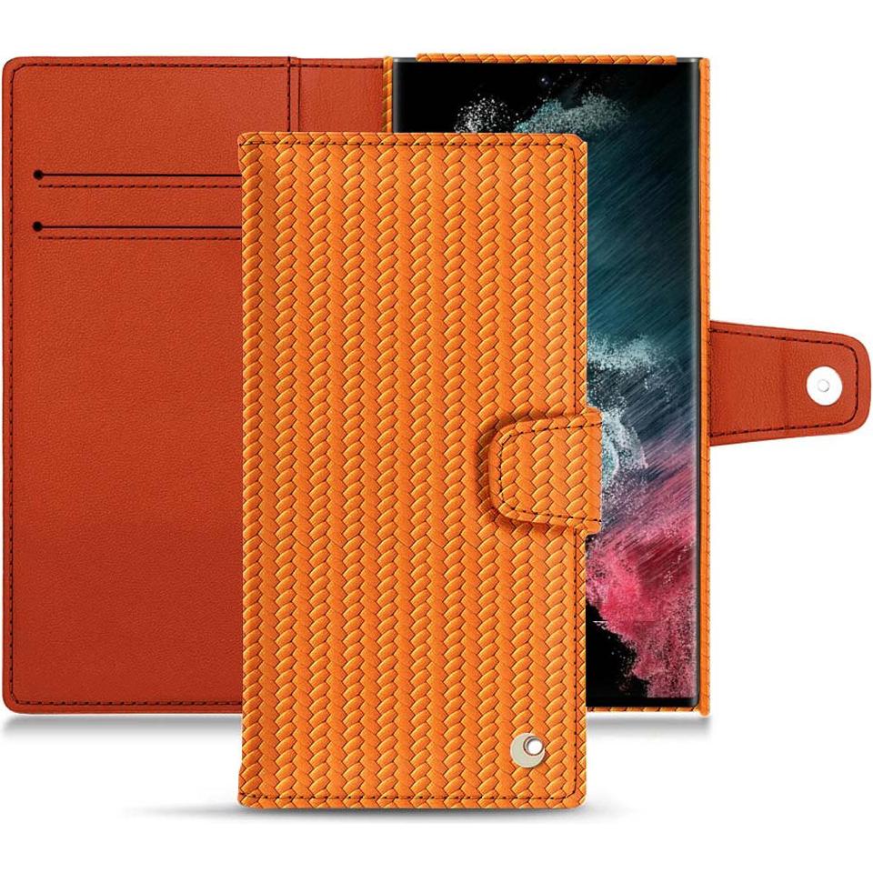 Noreve Lederschutzhülle Wallet (Samsung Galaxy S22 Ultra), Smartphone Hülle, Orange