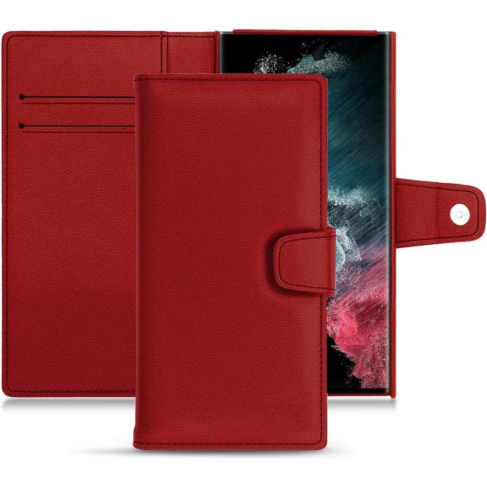 Noreve Lederschutzhülle Wallet (Samsung Galaxy S22 Ultra), Smartphone Hülle, Rot