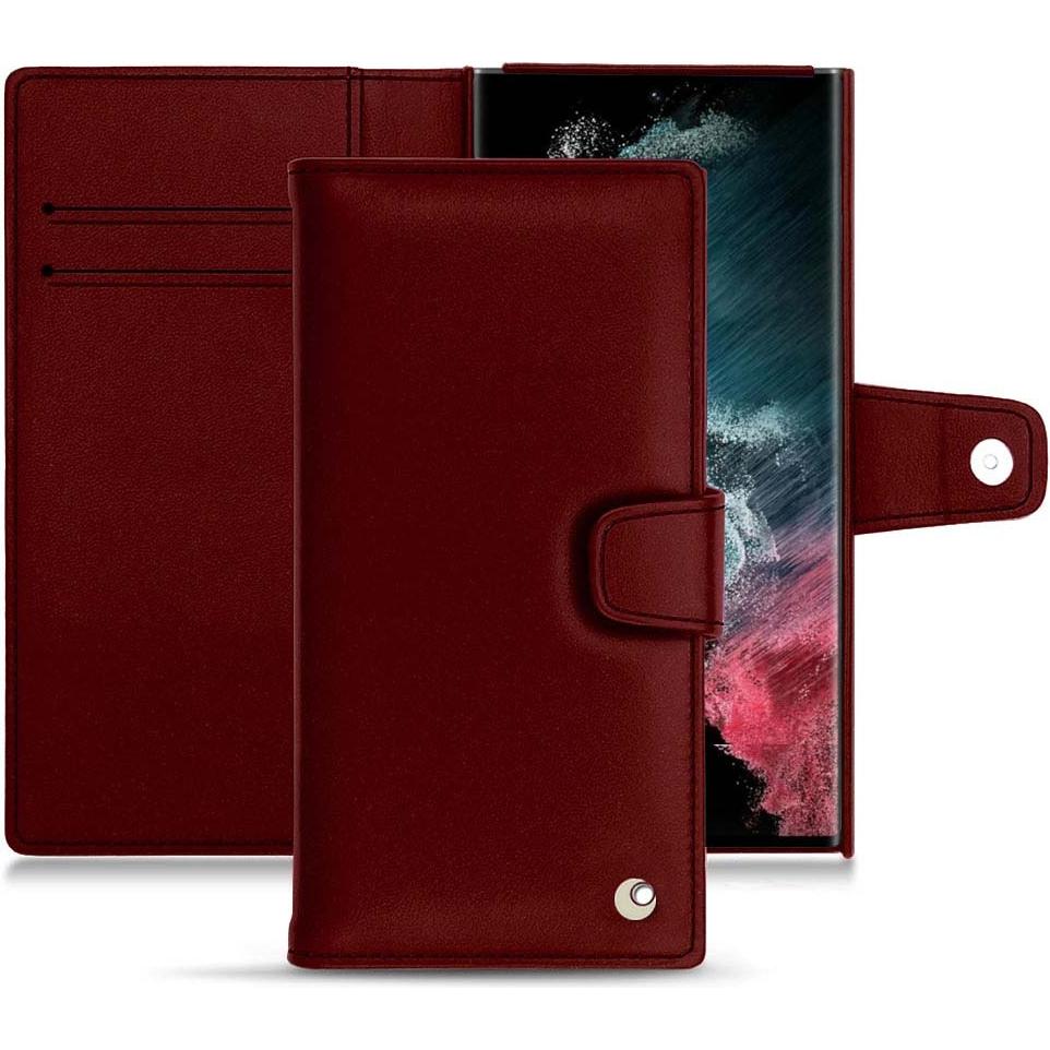 Noreve Lederschutzhülle Wallet (Samsung Galaxy S22 Ultra), Smartphone Hülle, Rot