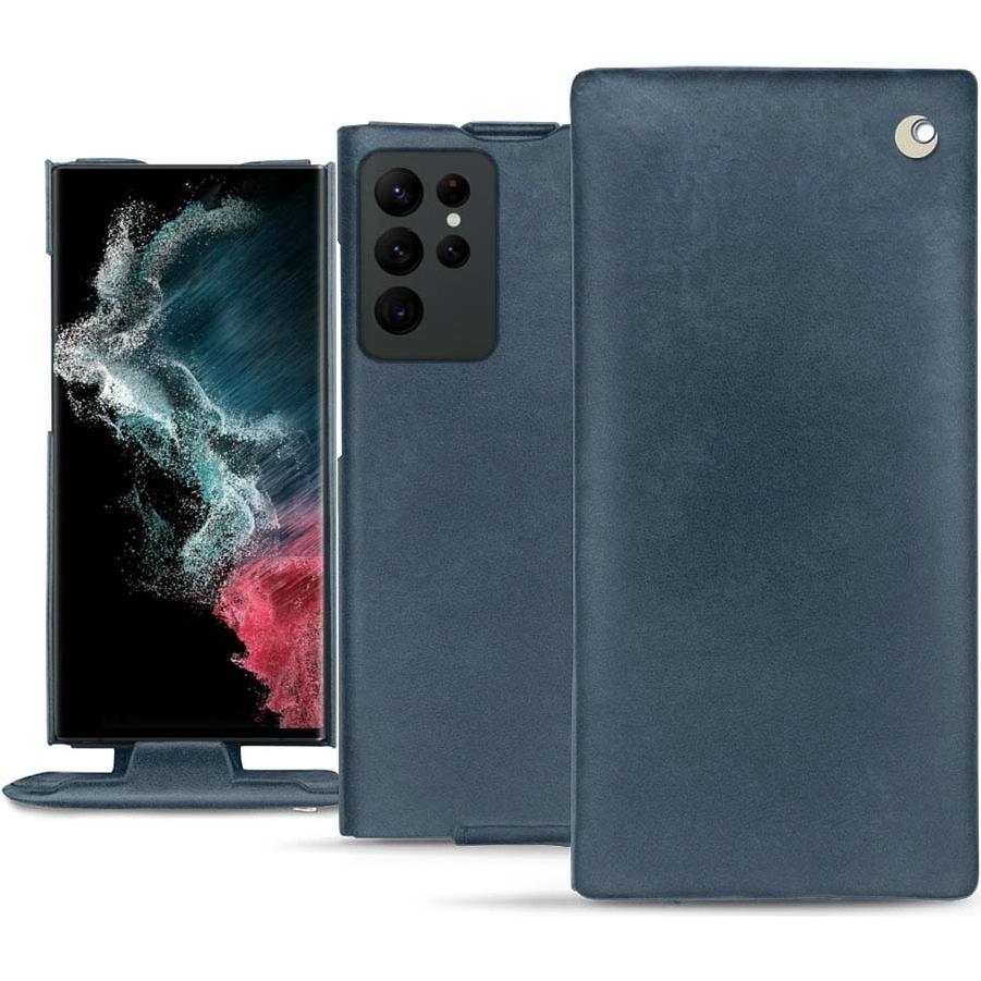 Noreve Lederschutzhülle vertikal (Samsung Galaxy S22 Ultra), Smartphone Hülle, Blau