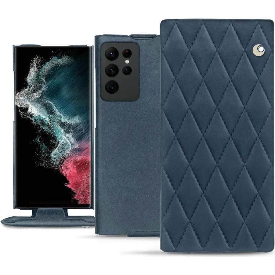 Noreve Lederschutzhülle vertikal (Samsung Galaxy S22 Ultra), Smartphone Hülle, Blau