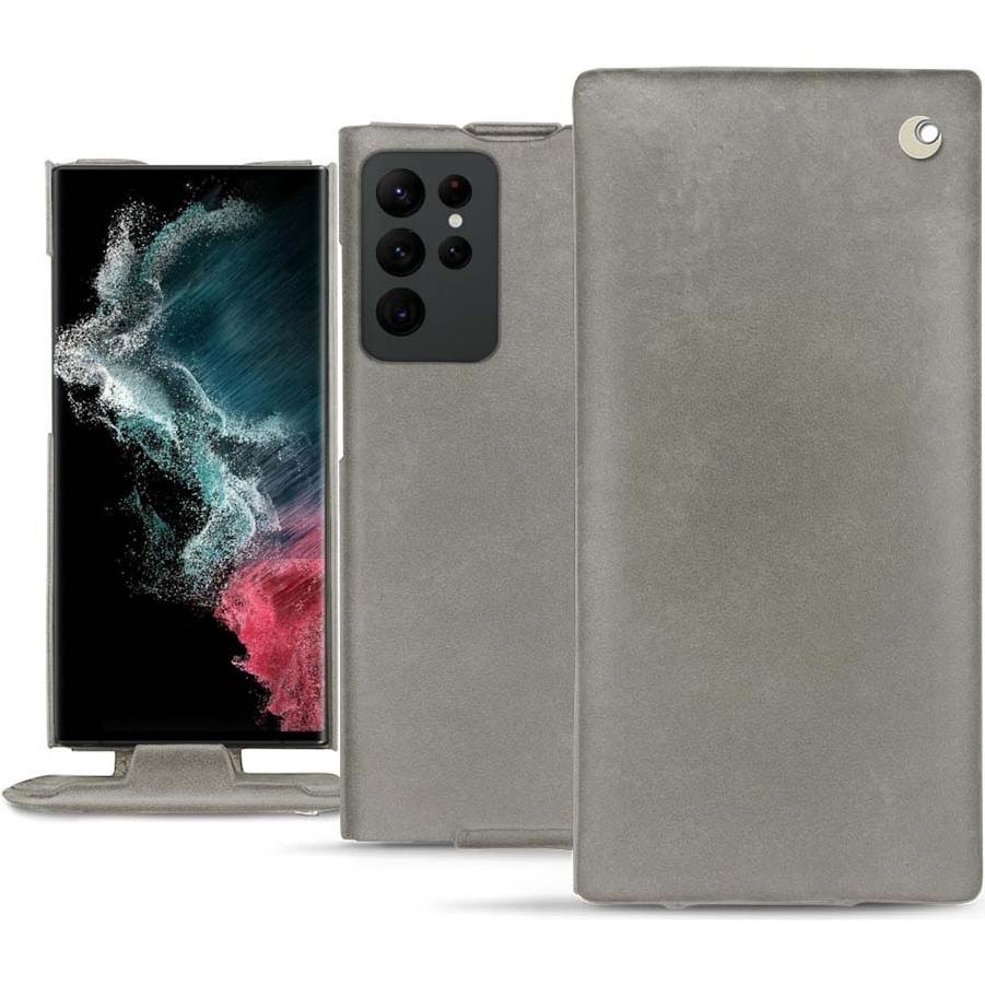 Noreve Lederschutzhülle vertikal (Samsung Galaxy S22 Ultra), Smartphone Hülle, Grau
