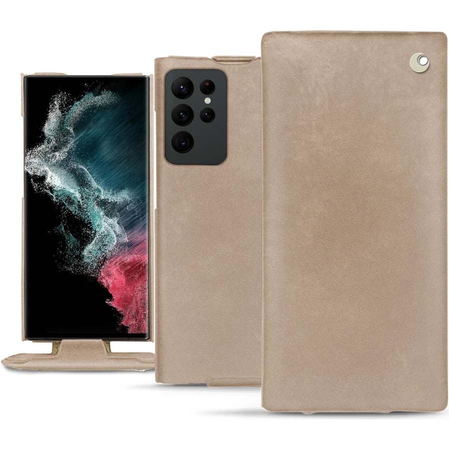 Noreve Lederschutzhülle vertikal (Samsung Galaxy S22 Ultra), Smartphone Hülle, Beige