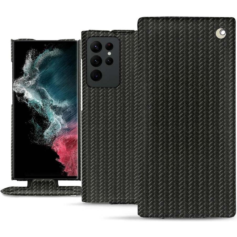 Noreve Lederschutzhülle vertikal (Samsung Galaxy S22 Ultra (5G)), Smartphone Hülle, Schwarz