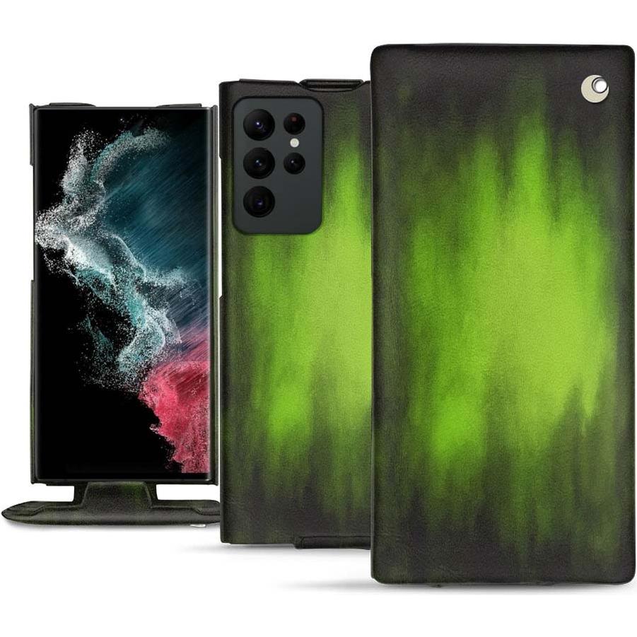 Noreve Lederschutzhülle vertikal (Samsung Galaxy S22 Ultra), Smartphone Hülle, Grün