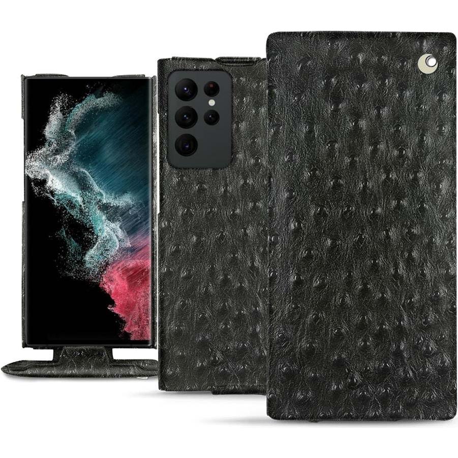 Noreve Lederschutzhülle vertikal (Samsung Galaxy S22 Ultra), Smartphone Hülle, Schwarz