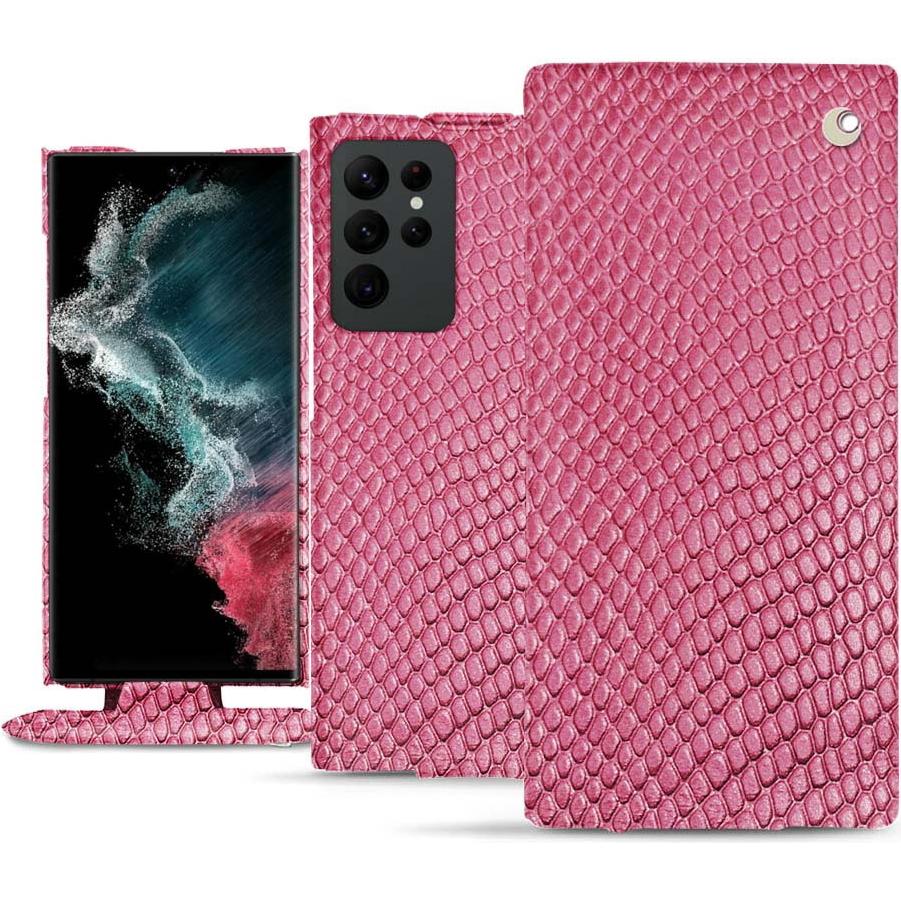 Noreve Lederschutzhülle vertikal (Samsung Galaxy S22 Ultra), Smartphone Hülle, Rosa