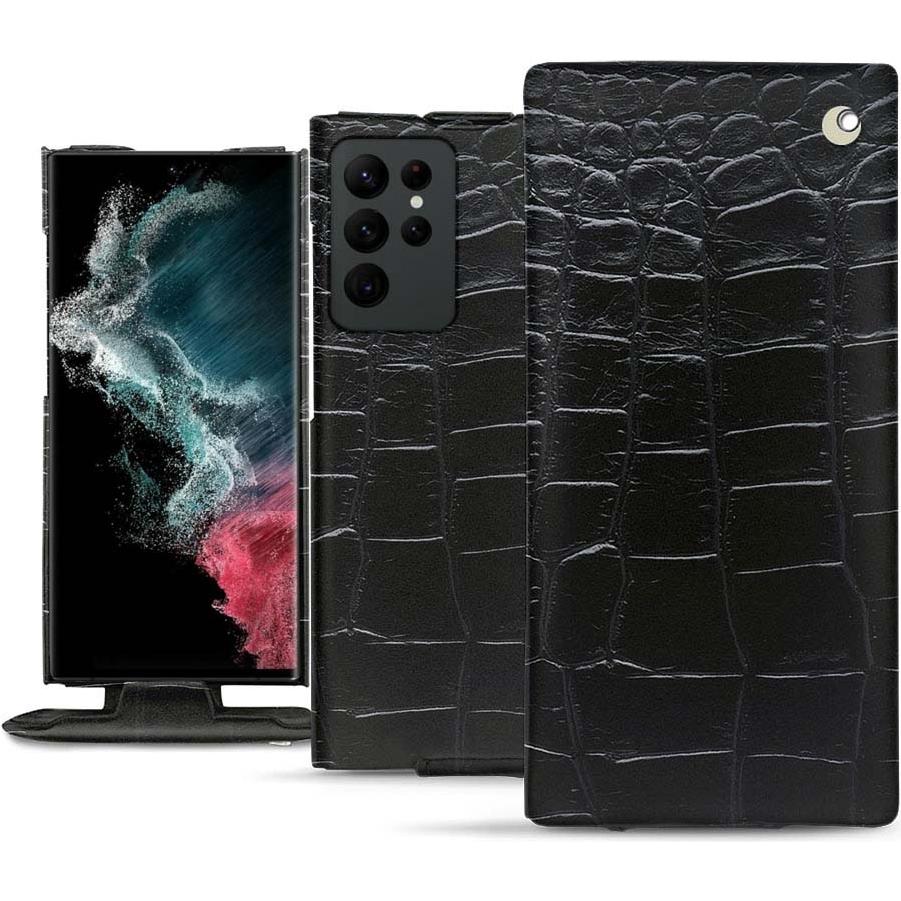 Noreve Lederschutzhülle vertikal (Samsung Galaxy S22 Ultra (5G)), Smartphone Hülle, Schwarz