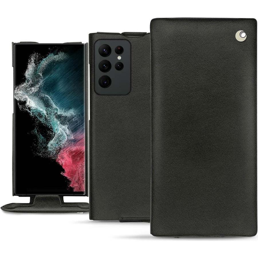 Noreve Lederschutzhülle vertikal (Samsung Galaxy S22 Ultra), Smartphone Hülle, Schwarz