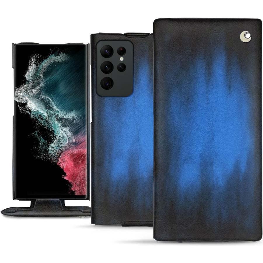 Noreve Lederschutzhülle vertikal (Samsung Galaxy S22 Ultra), Smartphone Hülle, Blau