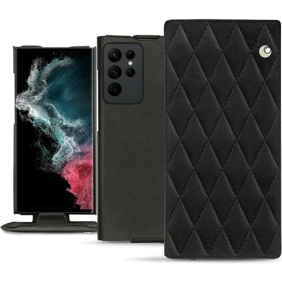 Noreve Lederschutzhülle vertikal (Samsung Galaxy S22 Ultra), Smartphone Hülle, Schwarz