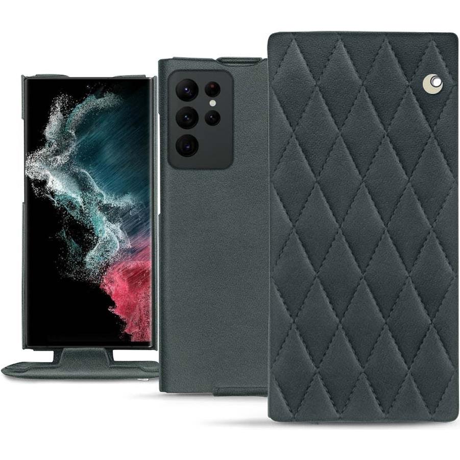 Noreve Lederschutzhülle vertikal (Samsung Galaxy S22 Ultra), Smartphone Hülle, Blau