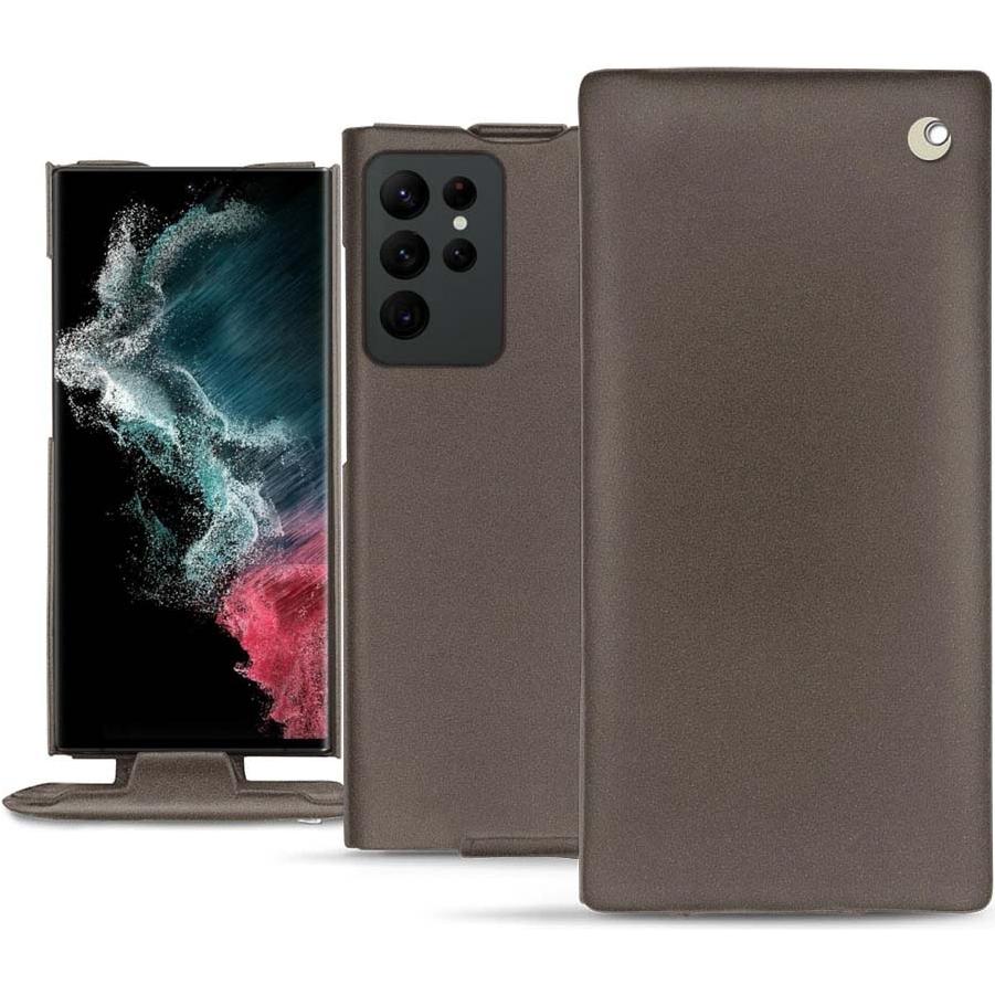 Noreve Lederschutzhülle vertikal (Samsung Galaxy S22 Ultra), Smartphone Hülle, Grau