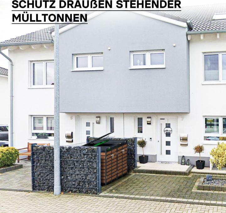 Produktbild Wiltec Mülltonnenbox für zwei Tonnen Holzoptik Klappdeckel Mülltonnenverkleidung