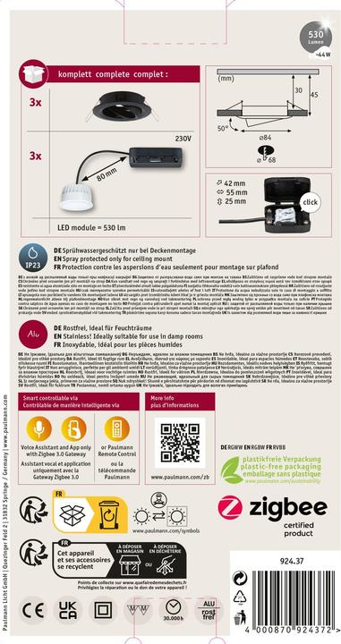 Produktbild Paulmann Einbauleuchte Nova Set Zigbee (500 lm)