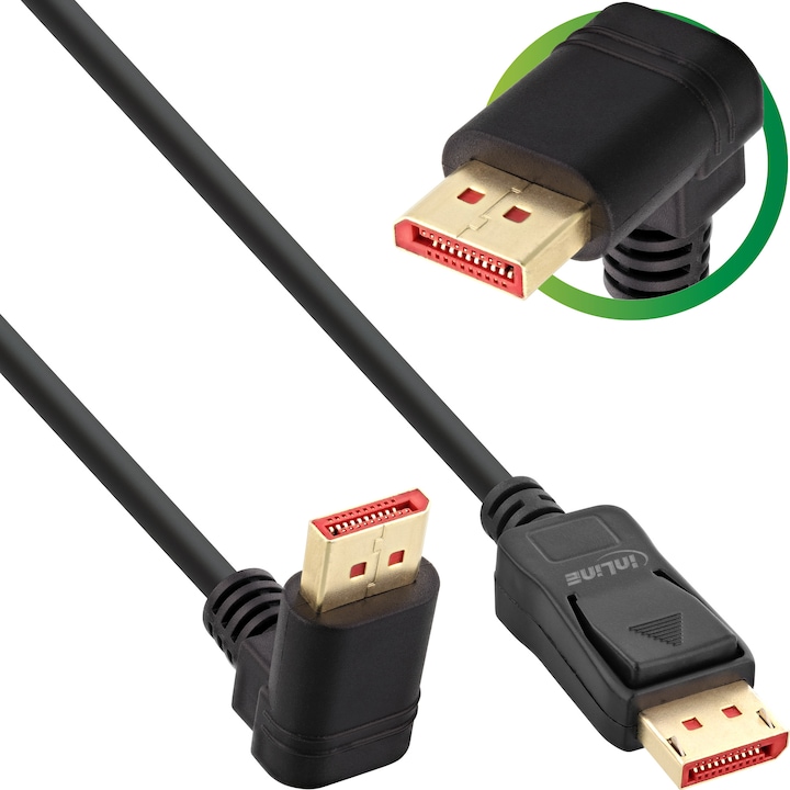 InLine ® DisplayPort 1.4 cable, 8K4K, angled upwards, black/gold, 1m (1 m, DisplayPort)