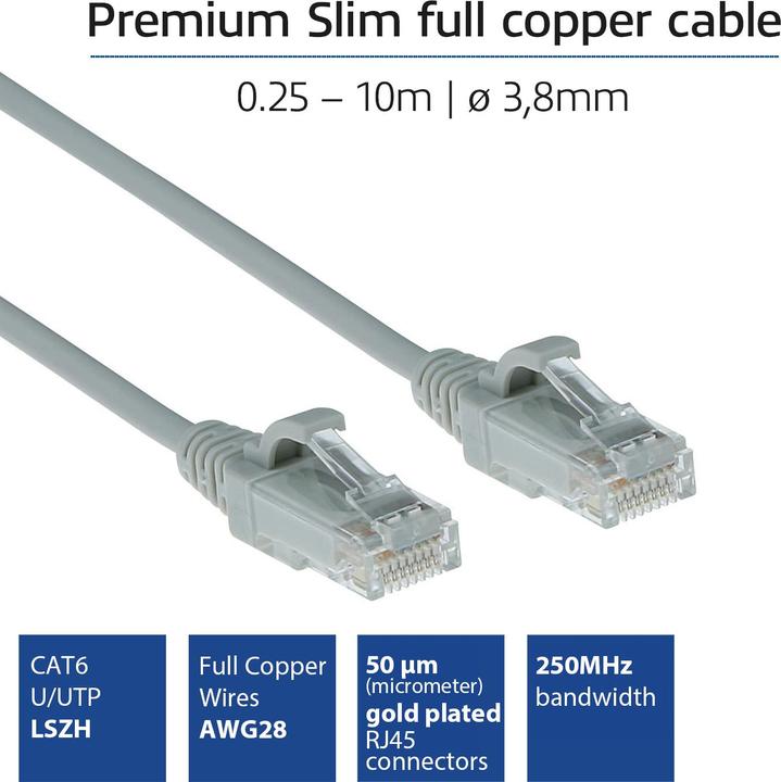 Produktbild Grey 5 meter LSZH U/UTP CAT6 datacenter slimline patch cable snagless with RJ45 connectors (U/UTP, CAT6, 5 m)