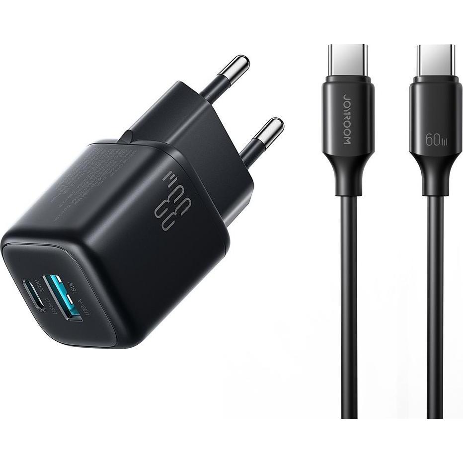 Joyroom JR-TG7 dual charger 33W + A9 USB-C cable 60W 1m – black (33 W, 2 porte), Caricatore USB, Nero