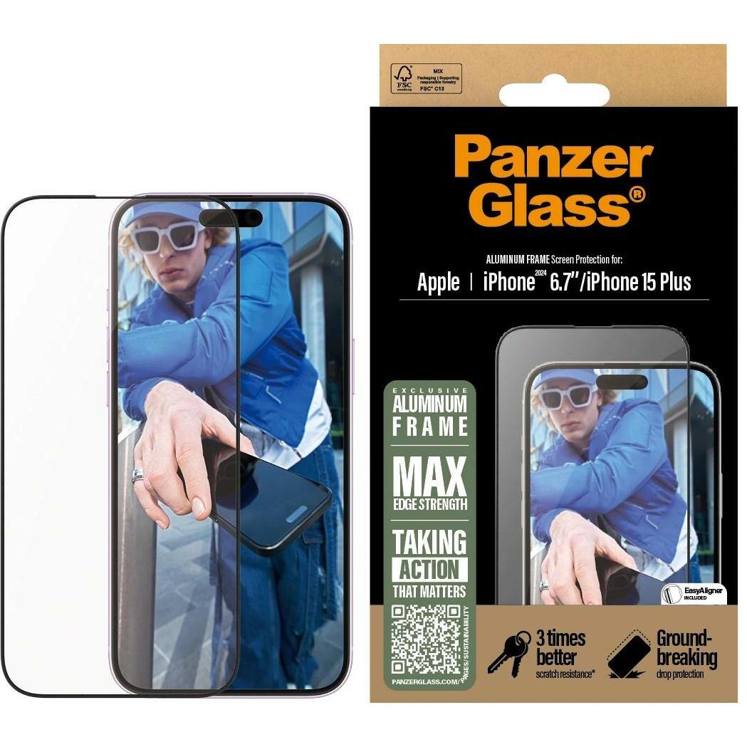 PanzerGlass Ultra-Wide Fit (1 Stück, Apple iPhone 15 Plus, Apple iPhone 16 Plus), Smartphone Schutzfolie, Transparent