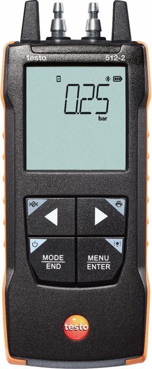 Messbereich 0 ... 2000 hPa, testo 512-2 - Differenzdruck-Messgerät mit App-Anbindung, Kalibrier-Protokoll, 3x AA Batterien, Transporttasche, akustischer Alarm