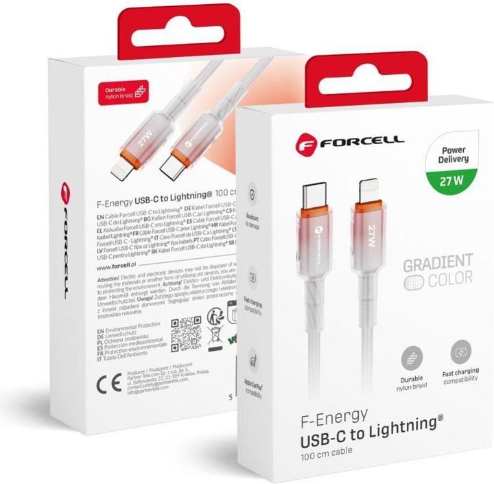Immagine prodotto Forcell Cable F-ENERGY C356 cable Type C to Lightning PD 3A 27W Gradient 1 m white (1 m, USB 2.0, 27 W)