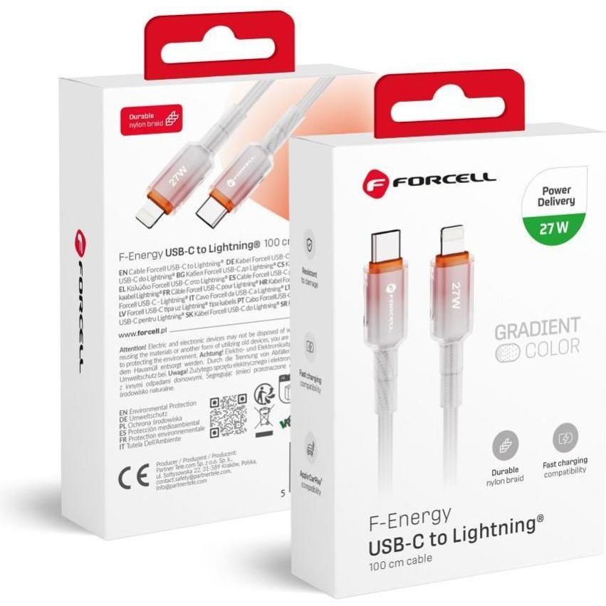 Forcell Cable F-ENERGY C356 cable Type C to Lightning PD 3A 27W Gradient 1 m white (1 m, USB 2.0, 27 W), Cavo USB