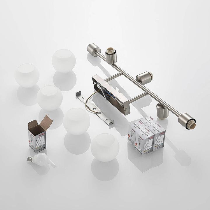 Actual product image Lindby Biscala LED ceiling lamp 5fl. nickel/opal (2350 lm, E14)