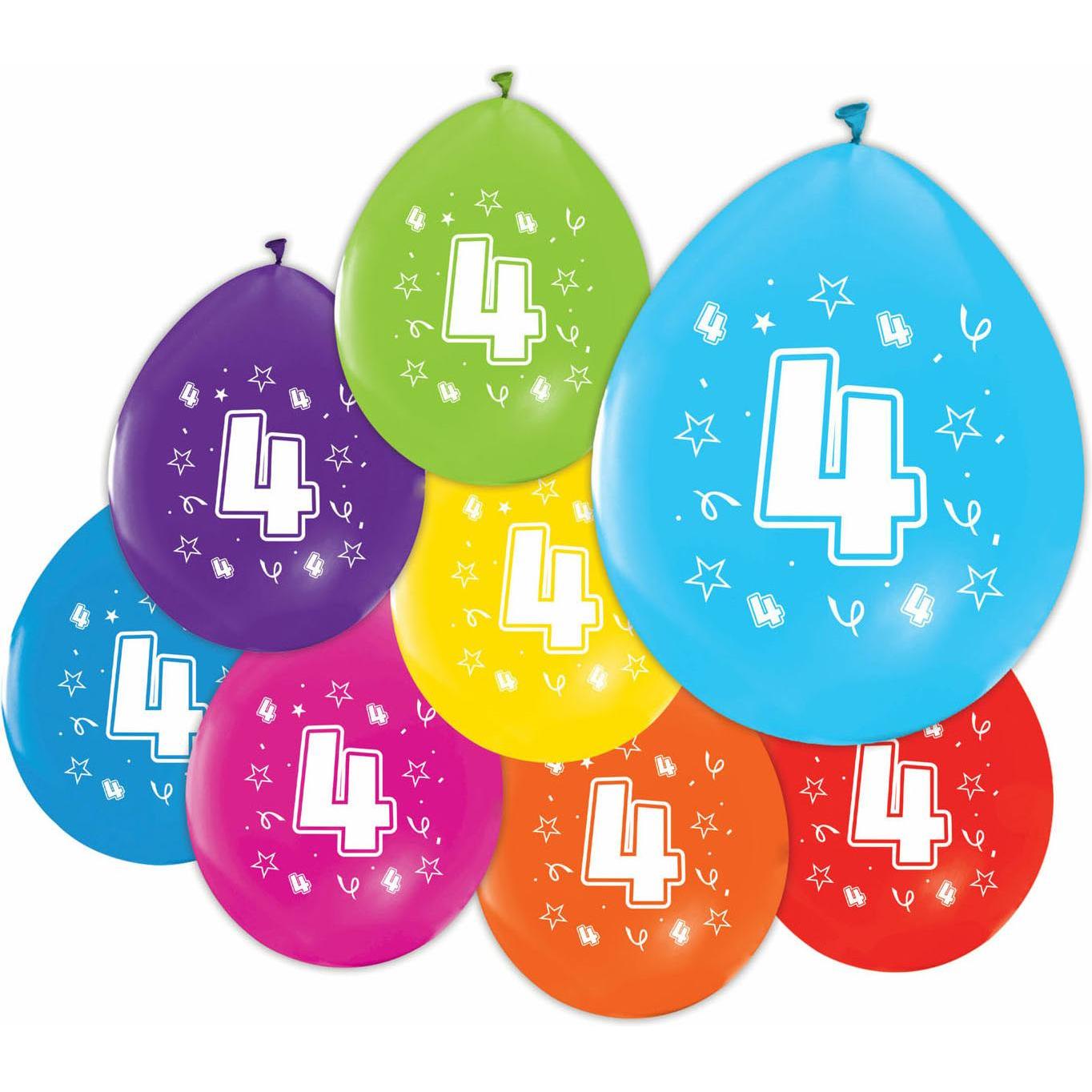 Globos Luftballons 2-seitig bedruckt Zahl 4, 8 Stück