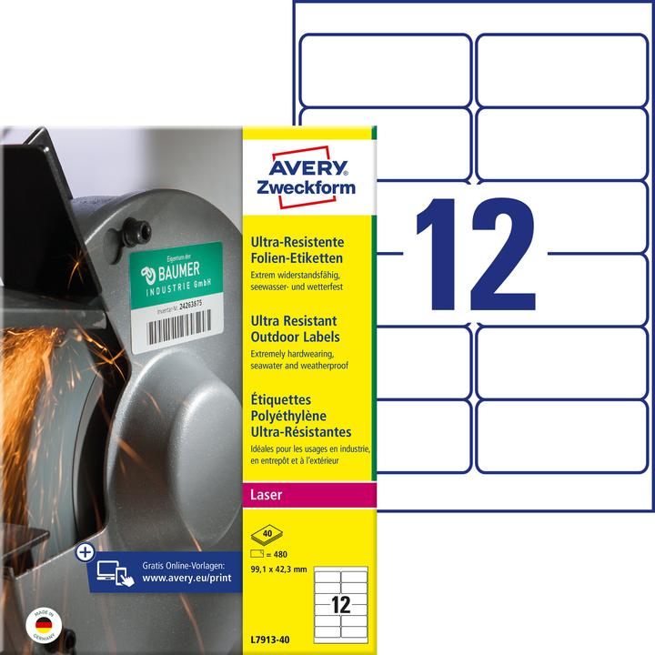 Produktbild Avery SW. Etiketten 99,1x42,3mm L7913-40 weiss, matt, A4 40 Blatt