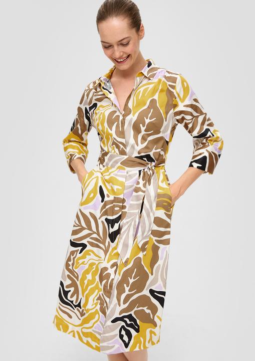 Image du produit s.Oliver Kleid Gemustertes Hemdblusenkleid aus Popeline mit Bindegürtel (36)