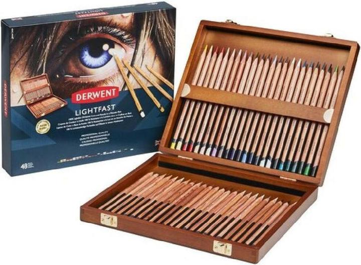 Image du produit Derwent Set cadeau de crayons de couleur Lighfast dans une boîte en bois, 48 pièces (Multicolore, 48 x)