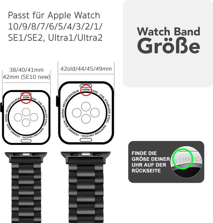 Produktbild Nalia Mova Edelstahl-Armband für Apple Watch, Metallarmband gebürstet - Stabil, Rostfrei & Matt (Edelstahl)