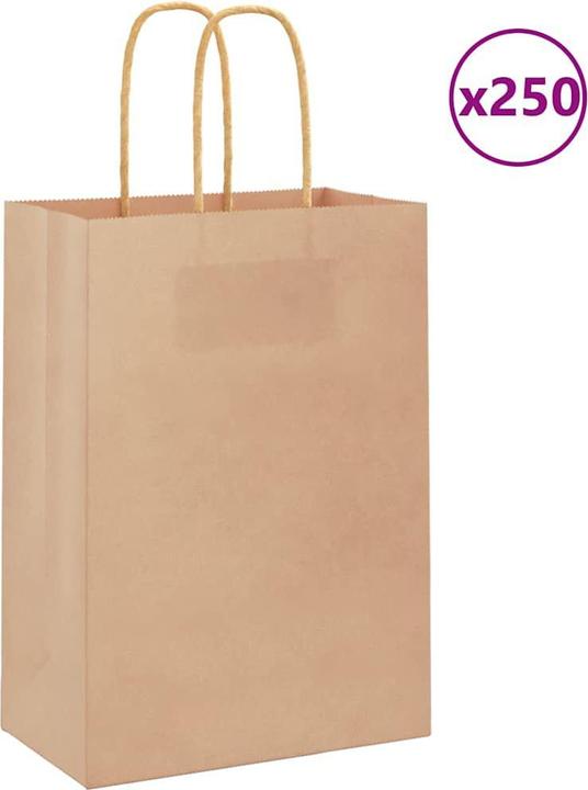 Produktbild VidaXL Kraftpapiertüten 250 Stk. mit Henkel Braun 15x8x21 cm Papiertüte (Geschenktüte, 250 x)