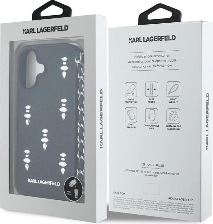 Actual product image Karl Lagerfeld Case Saffiano Crystals w/Chain for iPhone 16 black (Apple iPhone 16)