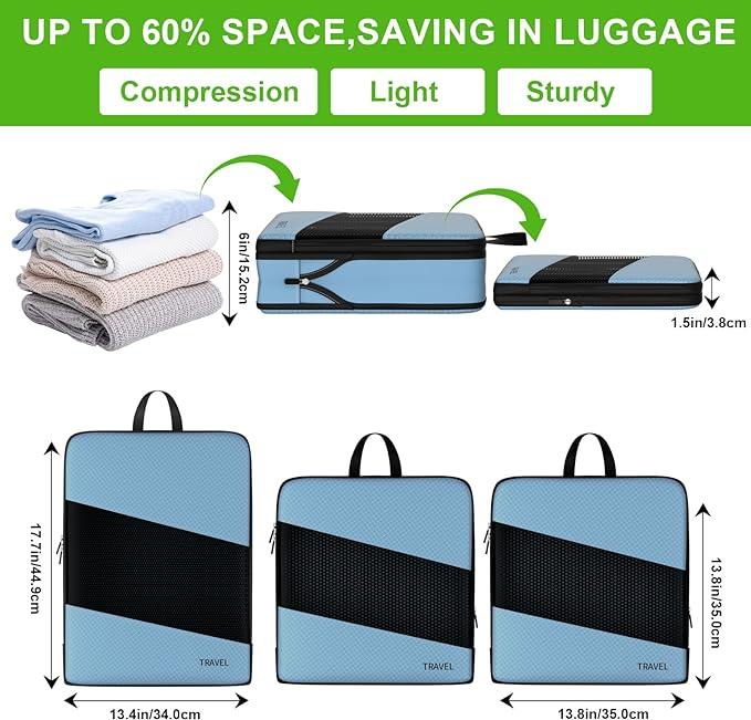 Immagine prodotto Only-Bags.Store 6 cubi di compressione per valigie, sacchetti espandibili per riporre gli oggetti da viaggio