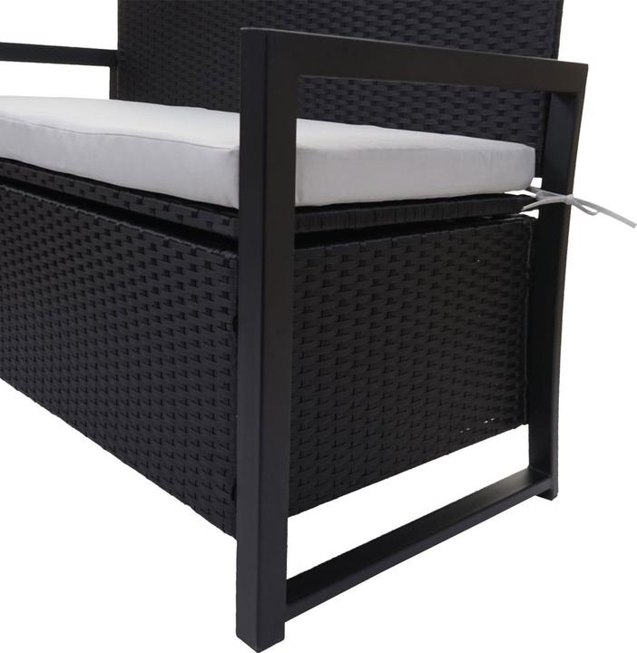 Produktbild Swisshandel24 Poly-Rattan 2er Sitzbank, Gartenbank Truhenbank, Staufach Aufbewahrung Sitzkissen - anthrazit, Kisse
